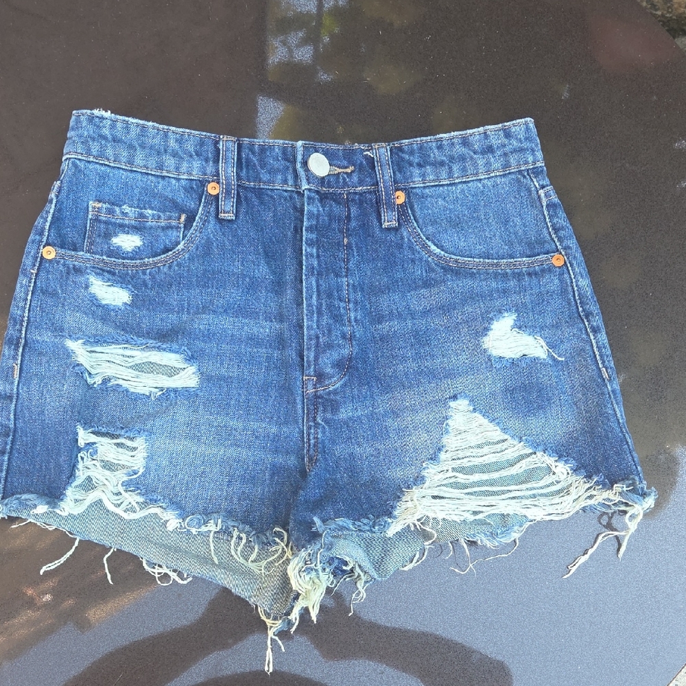 Blank NYC Classic Blue Ripped Jean Shorts